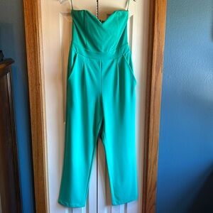Express strapless crop length jumpsuit size 4 bright green